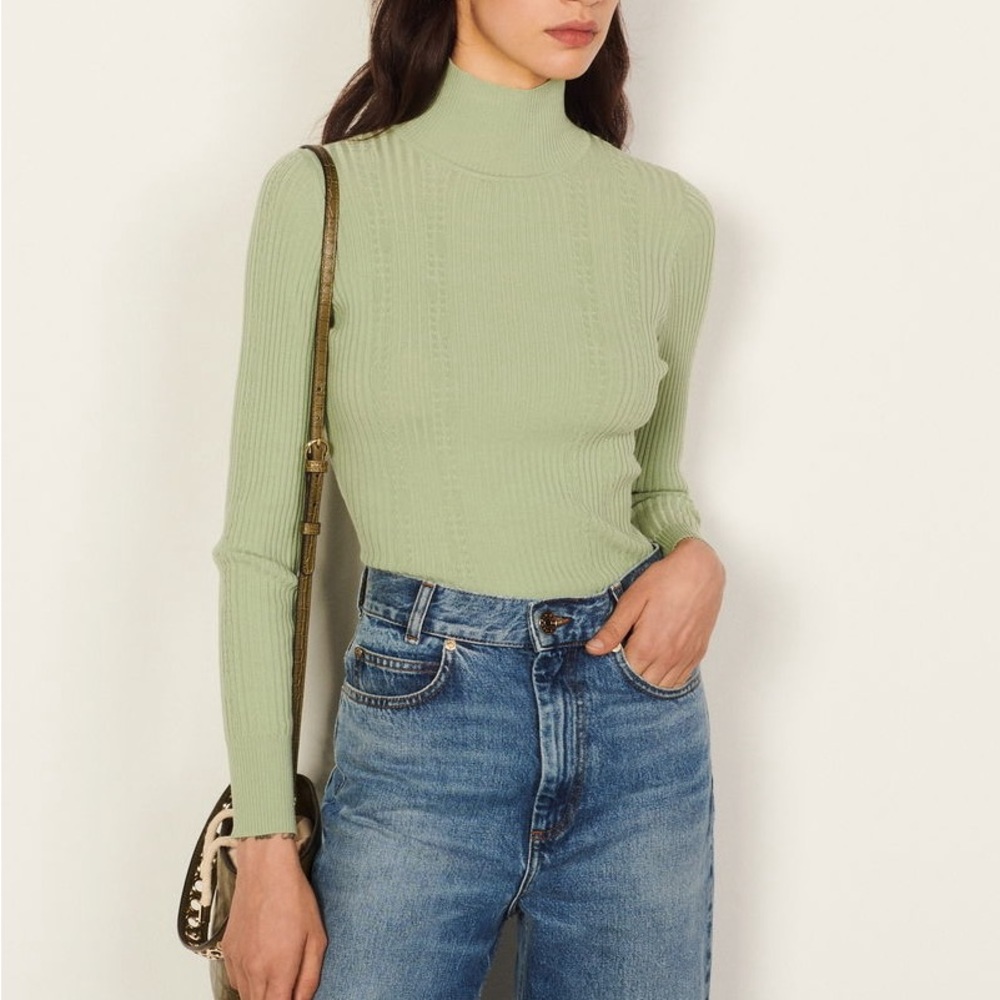 SANDRO - High-Neck Cable Knit Sweater - size 1 - NWT